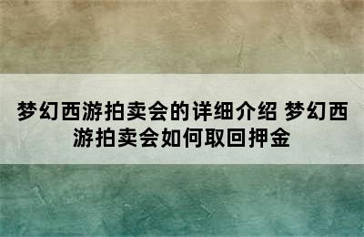 梦幻西游拍卖会的详细介绍 梦幻西游拍卖会如何取回押金